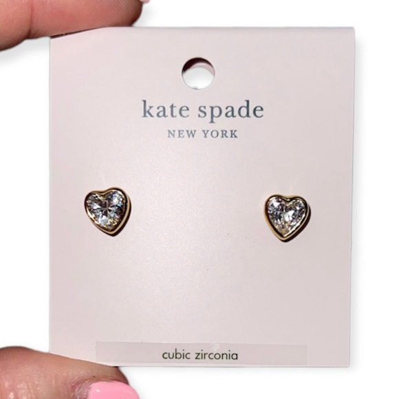 KATE SPADE Heart Earrings Romantic Rocks CZ Heart Stud Pierced Earrings NWT - Picture 2 of 5